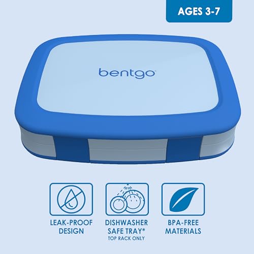 Bentgo Kids Bento-Style 5-Compartment Leak-Proof Lunch Box - Ideal Portion Sizes for Ages 3 to 7 - Durable, Drop-Proof, Dishwasher Safe, BPA-Free, & Made with Food-Safe Materials (Blue)