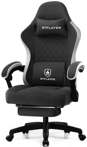 GTPLAYER Gaming Chair, Computer Office Chair with Pocket Spring Cushion, Linkage Armrests and Footrest, High Back Ergonomic Computer Chair with Lumbar Support Task Chair with Footrest （Black）
