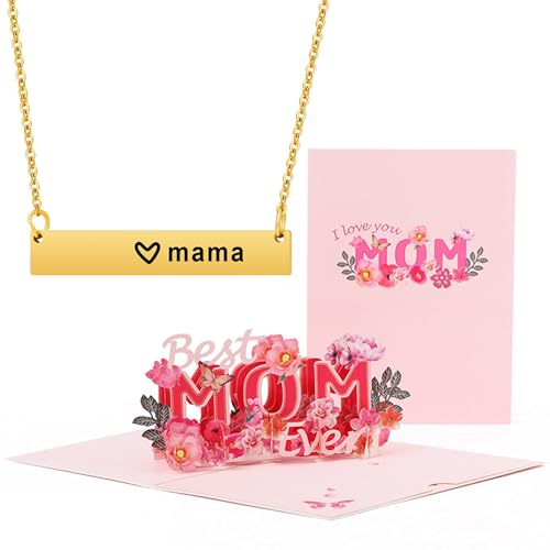 ITS4YEO Mother Birthday Gift Mother Necklace+Mother's Card Gifts for Mama Mother Necklace Mama Pendant for Women Mom Birthday Gifts(Gold)