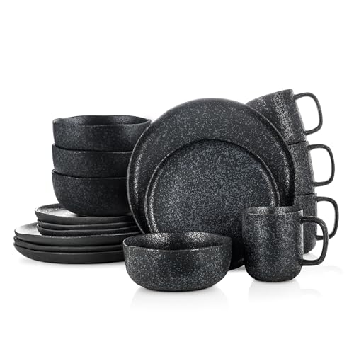 Stone Lain Tom Stoneware 32-Piece Reactive Glaze Dinnerware Set, Plates and Bowls Set, Microwave and Dishwasher Safe Dish Set for 8, Tom Olive