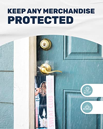Skywin- Plastic Door Hanger Bags 6” x 19” (100 Pack), Clear Door Hanger Bags Protects Flyers, Brochures, Printed Materials - Waterproof and Secure Door Knob Hanger for Outdoor Use