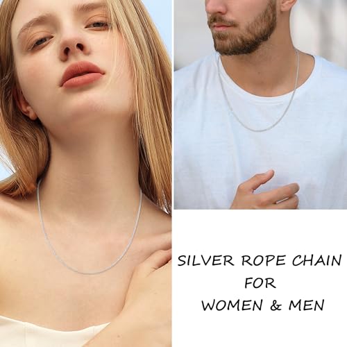 Jewlpire Soild 925 Sterling Silver Chain Necklace for Women, 1.5mm Rope Chain Italian Silver Chain Shiny & Sturdy & Durable Women's Chain Necklaces 16 Inches