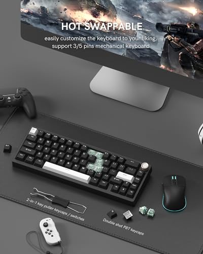 Womier SK65 Wireless Mechanical Gaming Keyboard, 60 Percent Retro Creamy Black Aluminium Keyboard, Bluetooth 5.0/2.4GHz/USB-C Wired Hot Swappable Custom RGB Backlit Keyboard for Mac Computer PC
