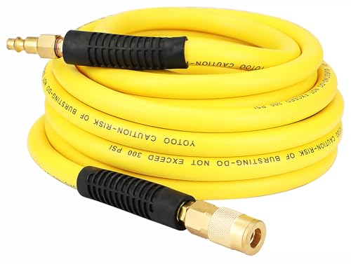 YOTOO Hybrid Air Hose 3/8-Inch by 25-Feet 300 PSI Heavy Duty, Lightweight, Kink Resistant, All-Weather Flexibility with 1/4-Inch Brass Male Fittings, Bend Restrictor