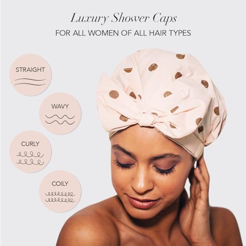 Kitsch Luxury Shower Cap for Women Waterproof - Reusable Shower Cap, Hair Cap for Shower, Waterproof Hair Shower Caps for Long Hair, Non-Slip Cute Shower Cap One Size, Chic Shower Bonnet - Blush Dot