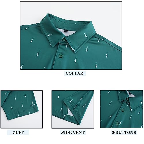 MAZEL Golf Shirts for Men Moisture Wicking Dry Fit Performance Print Short Sleeve Golf Polo Shirts (as1, Alpha, m, Regular, Regular, Dark Green)