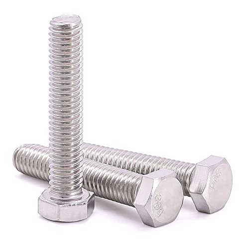 M12-1.75 x 40mm (8 pcs) Hex Head Bolts, 304 Stainless Steel 18/8, Hexagon Head Bolts, Full Thread Coverage, Coarse Thread, Strong, Durable, Thread Size Ranges from 3mm to 20mm Head Bolts, DIN933