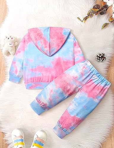 Aulyffo 3t Girl Clothes 4t Girls Outfits Two Piece Tie Dye Toddler Girl Clothes Hooded Pullover Tops + Joggers Sweatpants Fall Winter Sweatsuit Sets Black