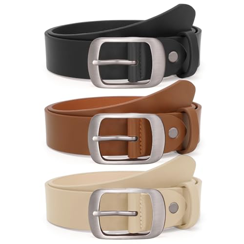 SUOSDEY 3 Pack Fashion Womens Leather Belts, Soft Leather Waist Belt with Pin Buckle for Jeans Pants,width 1.3"