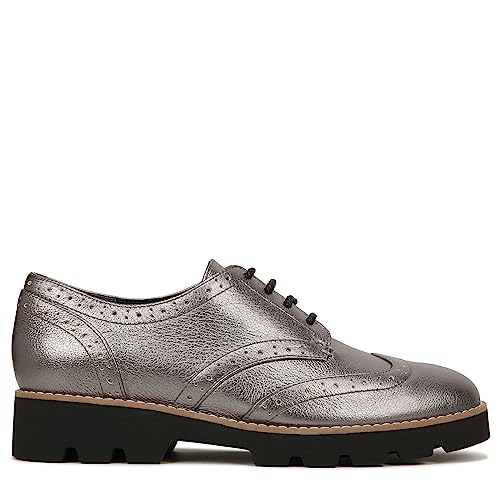 Vionic Womens Charm Alfina Comfort Lace Up Loafers- Supportive Walking Shoes for Heel Pain, Plantar Fasciitis with Orthotic Insole Arch Support Pewter Metallic Leather 6 Medium