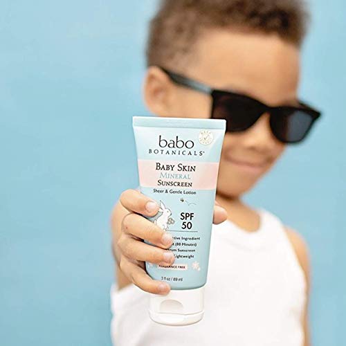 Babo Botanicals Sensitive Baby Mineral Sunscreen Lotion SPF50 - Natural Zinc Oxide - Face & Body - Fragrance-Free - Water-Resistant - EWG Verified - Vegan - Extra Sensitive Skin - For Babies & Kids