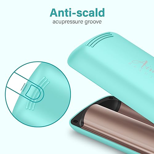 32mm (1.25") Aima Beauty Twins Mermaid Waves Hair Waver, Anti-Scald 2 Barrel Curling Iron, Hair Crimper, Ionic Care Wave Iron 15S Heats Up for Short/Medium/Long Hair Light Green