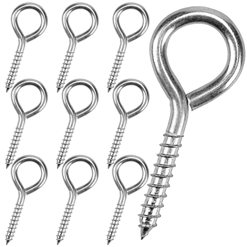 EUCARLOS 10 Pack 3.2 Inches Screw Eyes, Heavy Duty Screw in Eye Hooks for Securing Cables Wires, Self Tapping Screws Eye Bolts for Indoor & Outdoor Use