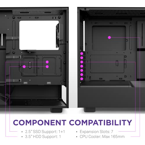 NZXT H5 Flow Compact ATX Mid-Tower PC Gaming Case – High Airflow Perforated Tempered Glass Front/Side Panel – Cable Management – 2 x 120mm Fans Included – 280mm Radiator Support – Black