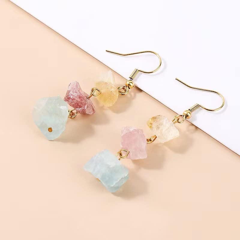Amethyst Crystal Earrings Dangle for Women Handmade Real Raw Crystals Citrine Rose Quartz Green Fluorite Purple Pink Natural Healing Crystal Jewelry Stone Clear Earrings Gifts