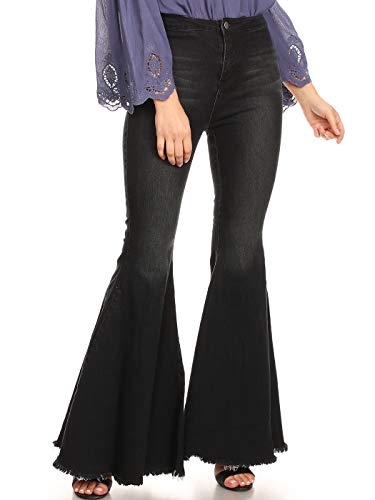 Anna-Kaci Women's Fashion High Waist Long Denim Bell Bottom Jeans Flared Pants, Peach, Medium