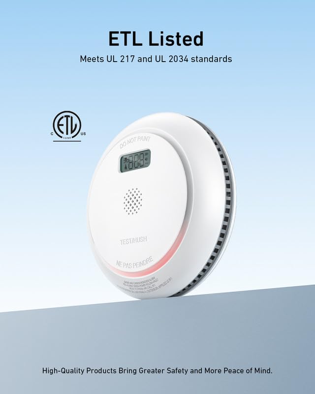 SITERWELL Smoke and Carbon Monoxide Detector Combination Alarms with LCD Display, Conforms to UL 217 & UL 2034 Standards, Wireless Interconnected Smoke Detector Carbon Monoxide Detector Combo, 3 Pack