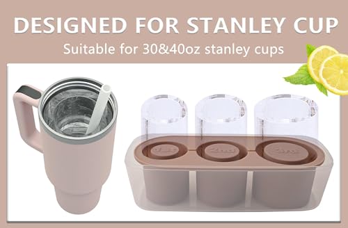 XZYLY Ice Cube Tray for Stanley Cup,Ice Mold with Lid & Bin for 30&40 oz Stanley Tumblers Accessories,Easy Release Silicone Ice Maker for Ice Drink,Juice,Whiskey,Cocktail,Summer Gifts,Brown