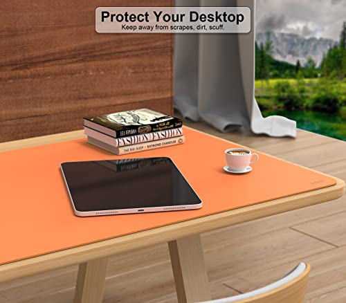 MoKo Desk Mat, Dual-Sided Office Desk Pad Waterproof, Large Protector Mouse Pad for Keyboard and Mouse, Leather Desk Writing Pad Large for Office/Home/Decor, 31.5''x15.7', Army Green/Orange