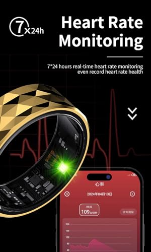 HFDJRWK Vattentät Smart Hälsoringpulsmätare Sömnmätare for Träningsdata Och Sömnkvalitetsregistrering, Kompatibel Med Android Och iOS(Black,22#)