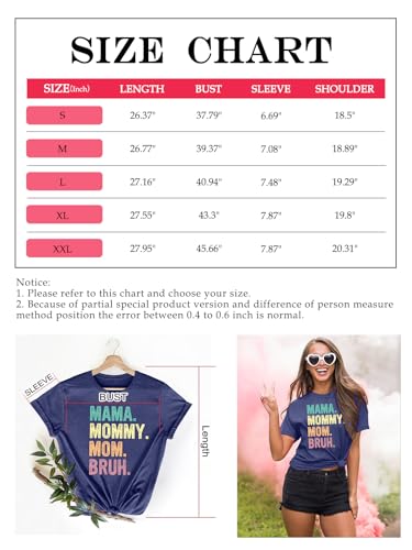 Mama Shirt for Women: Mama Mommy Mom Bruh Shirts Mom Shirts Funny Rainbow Mama Graphic Short Sleeve Tee Tops