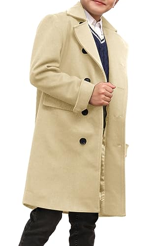 Ebifin Boys Notch Lapel Double Breasted Long Trench Coat Casual Classic Peacoat