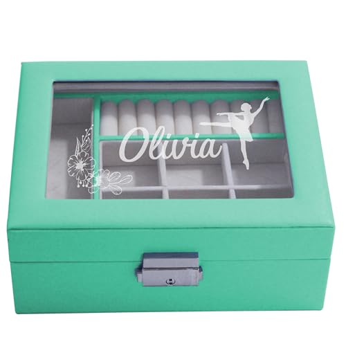 My Personal Memories Personalized Jewelry Box for Girls - Custom Engraved with Name and Ballerina, Mermaid, Unicorn and more (Aqua)