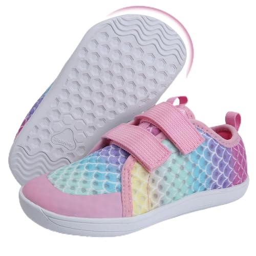 WateLves Wide Toddler Water Shoes Kids Barefoot Beach Swim Aqua Shoes Boys Girls Breathable Mesh Walking Hook and Loop Sneakers (Light Gray, 31)