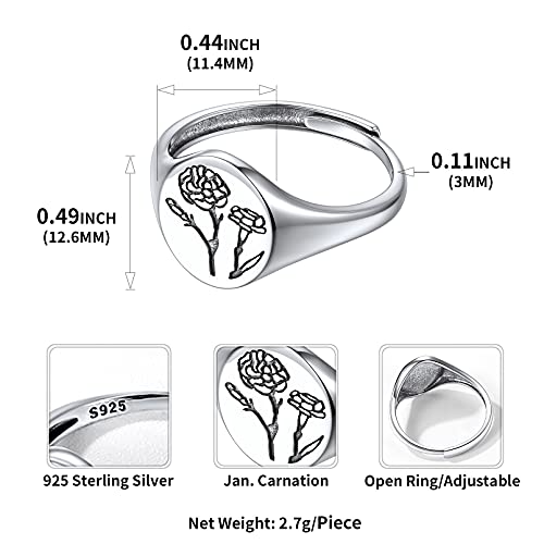 ChicSilver December Birth Flower Ring 925 Sterling Silver Handmade Daffodil Signet Ring Adjustable Dainty Engraved Floral Statement Ring Personalized Jewelry Birthday Gift for Women