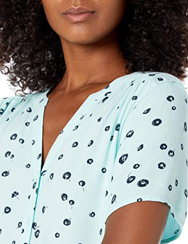 Amazon Essentials Women's Relaxed-Fit Short-Sleeve Woven Blouse, Aqua Blue Poppy, X-Small