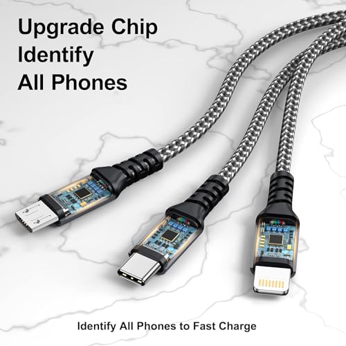 100W USB C Multi Charging Cable [0.5M] 3 in 1 Charging Cable with E-Mark Chip, USB C [100W]+Lightning[27W]+Micro[10W] for Galaxy S23,iPad Pro, iPad Mini, MacBook Pro/Air/iPhone14 13 12 12