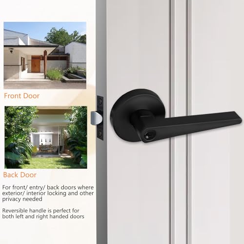NEWBANG Round Plate Privacy Door Lever for Bedroom or Bathroom in Matte Black,TMC8820-DB-BK-12P