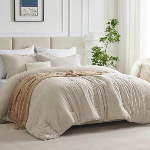 CozyLux Twin/Twin XL Comforter Set Dorm Bedding - 2 Pieces Beige Twin Extra Long Soft Luxury Cationic Dyeing Comforter for College, Breathable Lightweight Bed Sets with 1 Comforter and 1 Pillow Sham