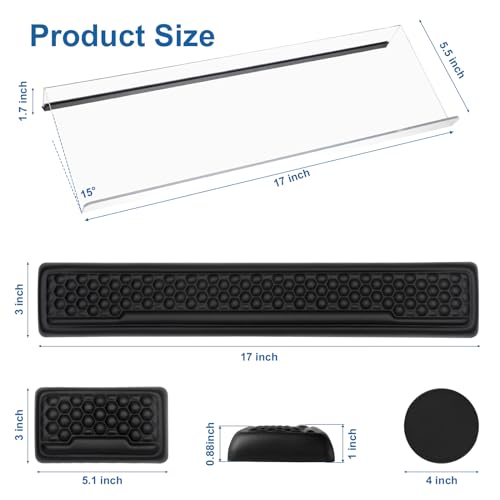 4 Pcs Keyboard Stand with Ergonomic Wrist Rest Set, Acrylic Keyboard Holder for Desk with Carpal Tunnel Wrist Support Coaster, Memory Foam Mouse Pad Keyboard Riser for Desktop/Computer(Black Leather)