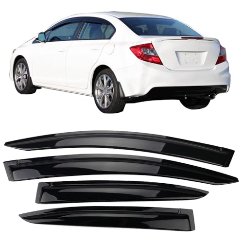 IKON MOTORSPORTS, Window Visor Compatible with 2012-2015 Honda Civic 4Door Sedan Only, Mug Style Acrylic Smoke Tinted Sun Rain Shade Guard Wind Deflectors, 2013 2014