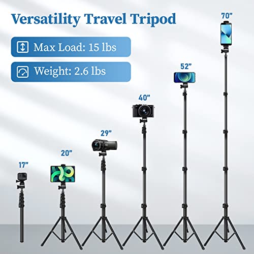 Nineigh Phone Tripod, 70" Selfie Stick Tripod Stand Cell Phone Tripods with Remote Phone Holder Carry Bag, Aluminum Alloy Selfie Stick Tripod, Compatible with iPhone Samsung GoPro Smartphone