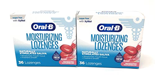 Oral-B Moisturizing Lozenges for Dry Mouth, Refreshing Watermelon 36 Ct (Pack of 2)