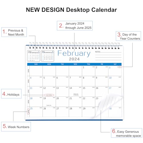 BHR Desk Wall Calendar 2024-2025,Monthly Desk Calendar from January 2024-June 2025,10"×8" Standing Flip Desktop Calendar