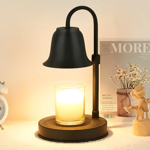 Youbetia Dimmable Candle Warmer Lamp - Height Adjustable Candle Warmer, Candle Lamp for Large Size Jar Candles, Electric Candle Wax Warmer Lamp with 2 Bulbs(Black)