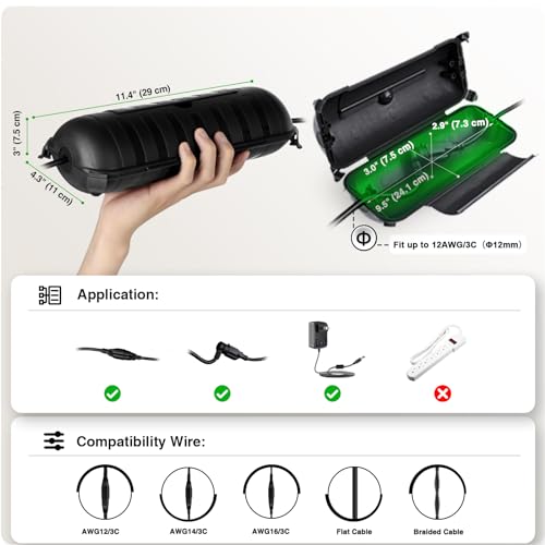 Outdoor Extension Cord Safety Cover with Waterproof Protector Seal, Weatherproof Electrical Connection Box, Almond