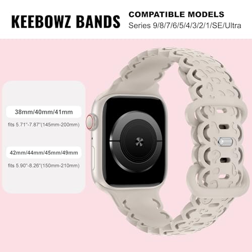 Keebowz Lace Leopard Engraved Compatible with Apple Watch Band 38mm 40mm 41mm 42mm 44mm 45mm 49mm Women, Soft Silicone Strap Hollow-out Wristbands for iWatch Bands Series 9/8/7/6/5/4/3/2/1/SE/Ultra