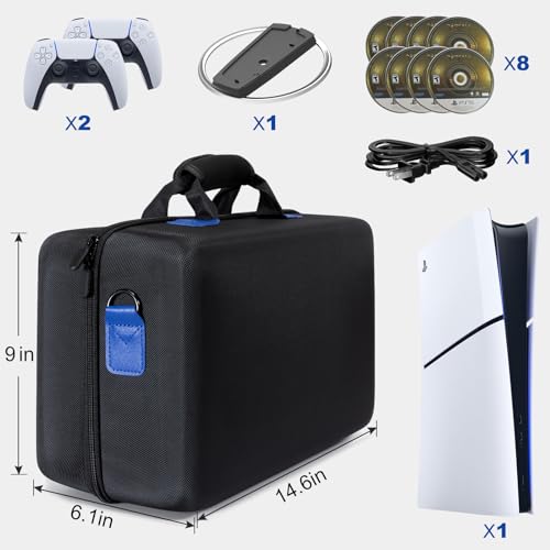 CoBak Large Capacity Carrying Case for PS5 Slim, Hard Shell Portable Travel Bag Holds PlayStation 5 Slim Console(Disc/Digital Edition) 2023, DualSense Controller, Base and Other Accessories, Black