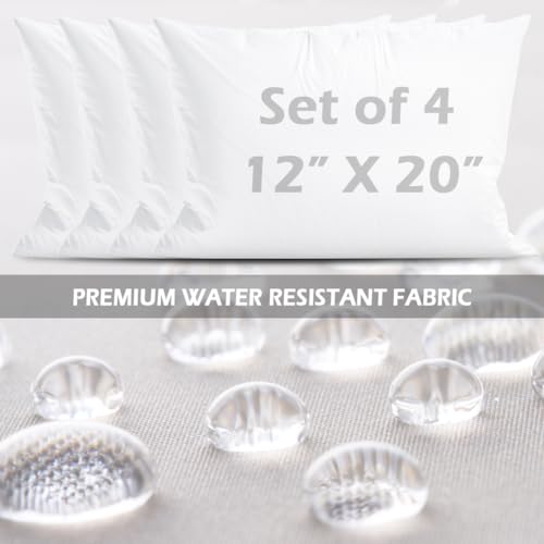 JOJOGOGO 12x20 Outdoor Lumbar Pillow Insert Waterproof Set of 4 Outdoor Lumbar Pillows for Patio Furniture Garden Swing and Front Porch