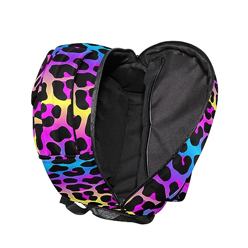 Leopard Print Cheetah Neon Gradient Backpack School Bag Travel Daypack Rucksack for Students Boys Girls, Laptop Backpack