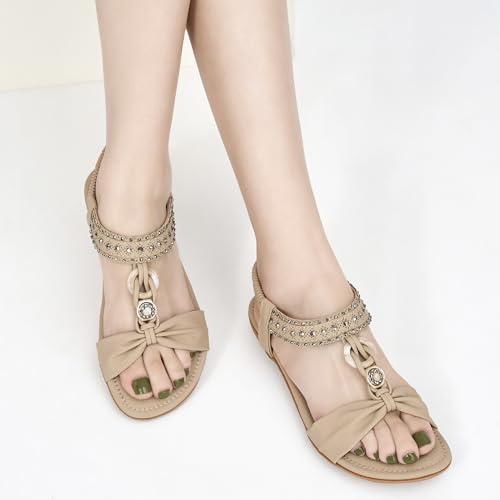 HARENCE Womens Sandals Dressy Flat: Comfortable Elastic Strap Flats Shoes Casual Summer Slip on Sandal for Beach