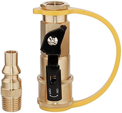 DozyAnt 1/4" RV Propane Quick Connect Adapter for Propane Hose, Propane or Natural Gas 1/4" Quick Connect or Disconnect Kit - Shutoff Valve & Full Flow Plug - 100% Solid Brass