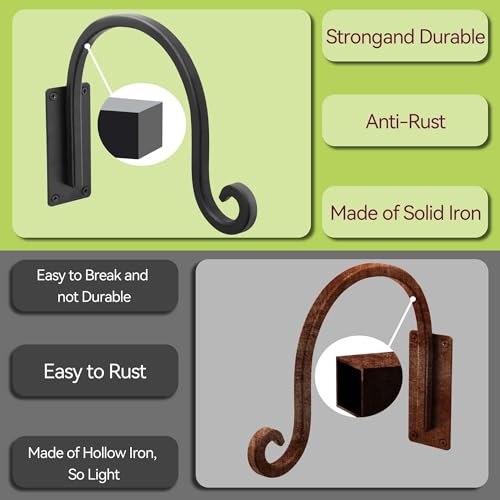 Lifyzoon Heavy Duty Plant Hanger Bracket (8"/Black) Outdoor Hand-Forged Hanging Plant Bracket Durable and Stable Bird Feeder Hanger