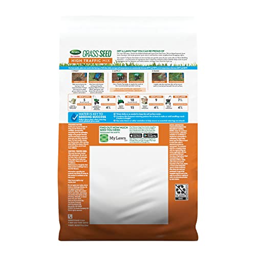 Scotts Turf Builder Grass Seed High Traffic Mix with Fertilizer and Soil Improver, Self-Repairs, 2.4 lbs.