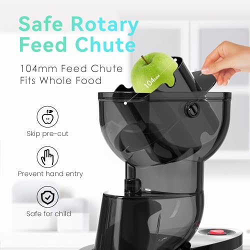 Masticating Juicer Machines, 4.1-inch(104mm) Powerful Slow Cold Press Juicer with Large Feed Chute,Easy to Clean with Brush