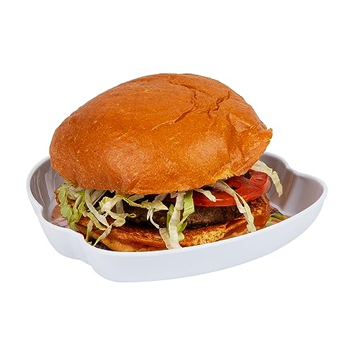 Mind Reader Burger Serving Plate Set, Hosting Essentials, Outdoor Kitchen Accessory, Melamine, 7" L x 7" W x 1" H, 4 pcs, White